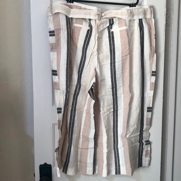 ANTHROPOLOGIE Shorebound Striped Linen Wide-Leg Cropped Pants - Picture 7 of 9
